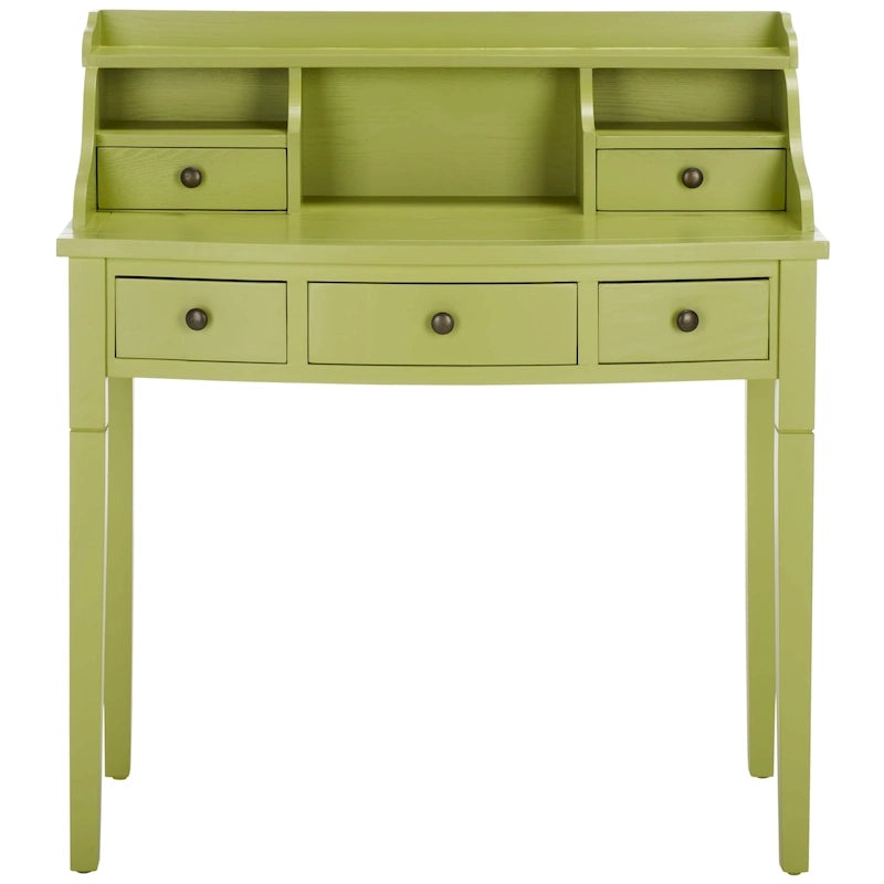 Bureau à 5 tiroirs avec niches de rangement – Chêne / Vert petits pois / Brun henné / Blanc / Bleu sarcelle ardoise / Gris quartz / Noir vieilli, Style classique, Simple