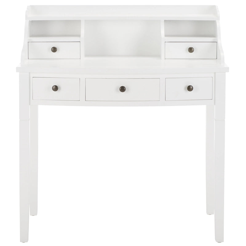 Bureau à 5 tiroirs avec niches de rangement – Chêne / Vert petits pois / Brun henné / Blanc / Bleu sarcelle ardoise / Gris quartz / Noir vieilli, Style classique, Simple