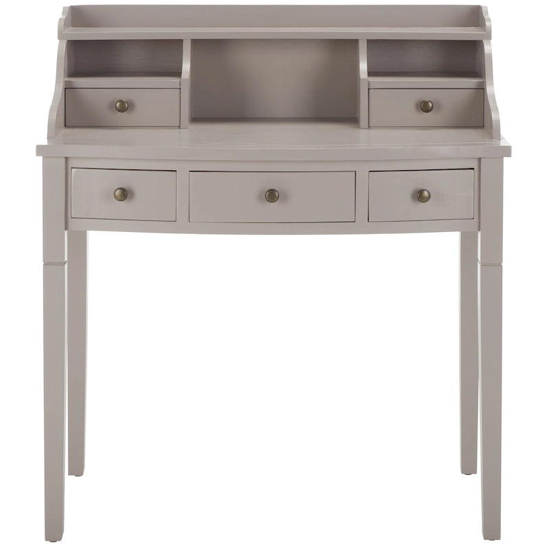Bureau à 5 tiroirs avec niches de rangement – Chêne / Vert petits pois / Brun henné / Blanc / Bleu sarcelle ardoise / Gris quartz / Noir vieilli, Style classique, Simple