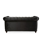 Causeuse Chesterfield en velours touffeté – Noir / Gris foncé / Vert forêt, style classique, 2 places