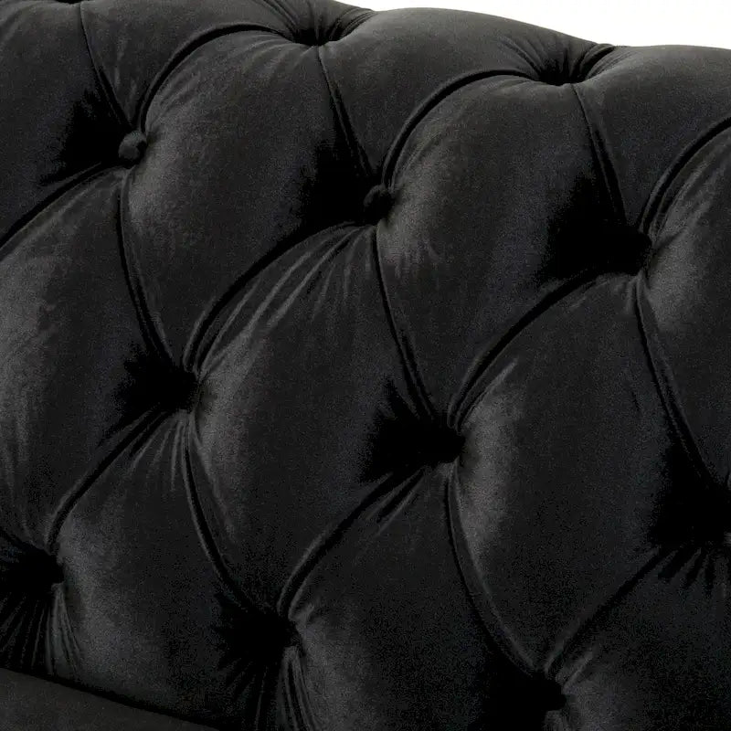 Causeuse Chesterfield en velours touffeté – Noir / Gris foncé / Vert forêt, style classique, 2 places