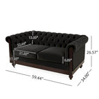 Causeuse Chesterfield en velours touffeté – Noir / Gris foncé / Vert forêt, style classique, 2 places