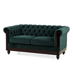 Causeuse Chesterfield en velours touffeté – Noir / Gris foncé / Vert forêt, style classique, 2 places
