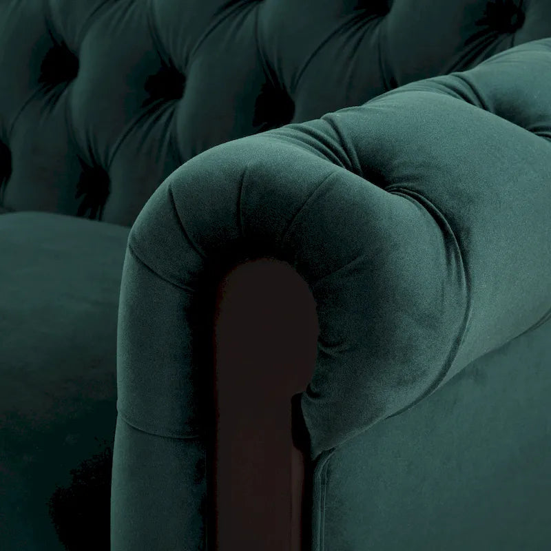 Causeuse Chesterfield en velours touffeté – Noir / Gris foncé / Vert forêt, style classique, 2 places