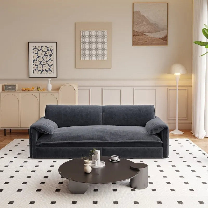 Canapé-lit Queen 3-en-1 escamotable avec rangement latéral – Gris / Rose / Noir / Beige / Vert / Bleu, style moderne, 2 places