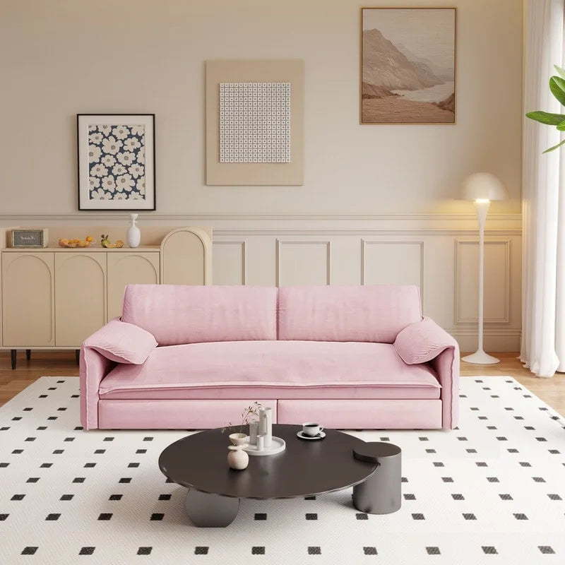 Canapé-lit Queen 3-en-1 escamotable avec rangement latéral – Gris / Rose / Noir / Beige / Vert / Bleu, style moderne, 2 places