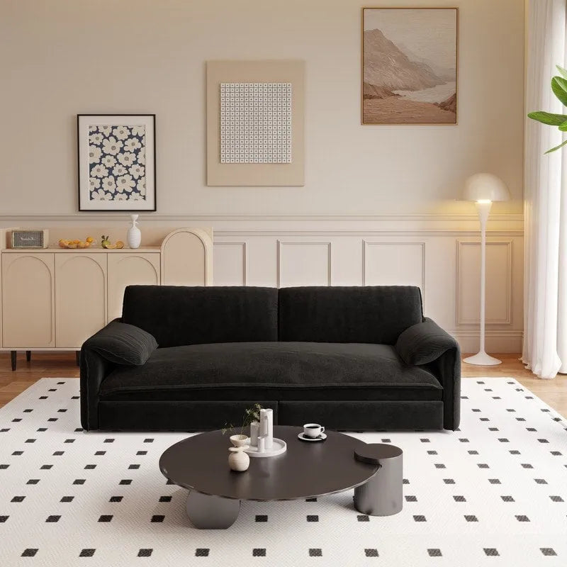 Canapé-lit Queen 3-en-1 escamotable avec rangement latéral – Gris / Rose / Noir / Beige / Vert / Bleu, style moderne, 2 places