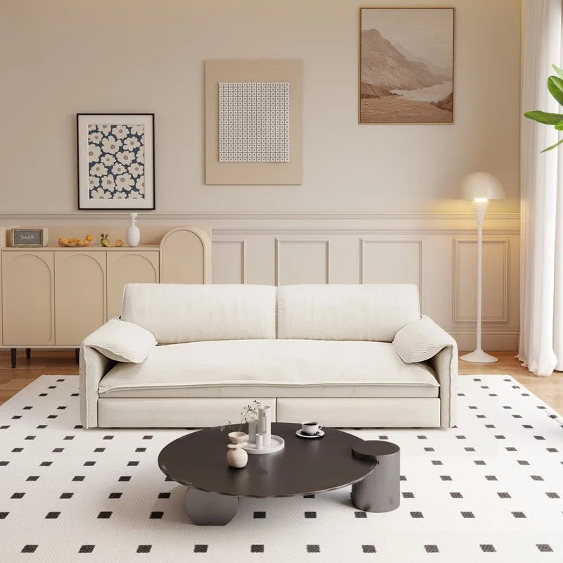 Canapé-lit Queen 3-en-1 escamotable avec rangement latéral – Gris / Rose / Noir / Beige / Vert / Bleu, style moderne, 2 places