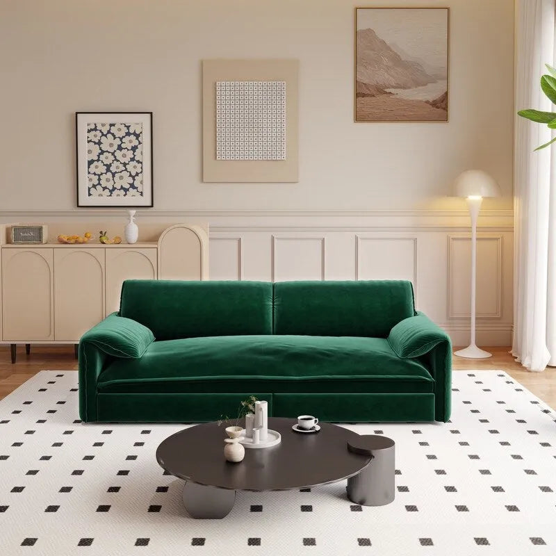 Canapé-lit Queen 3-en-1 escamotable avec rangement latéral – Gris / Rose / Noir / Beige / Vert / Bleu, style moderne, 2 places