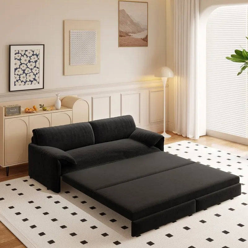 Canapé-lit Queen 3-en-1 escamotable avec rangement latéral – Gris / Rose / Noir / Beige / Vert / Bleu, style moderne, 2 places