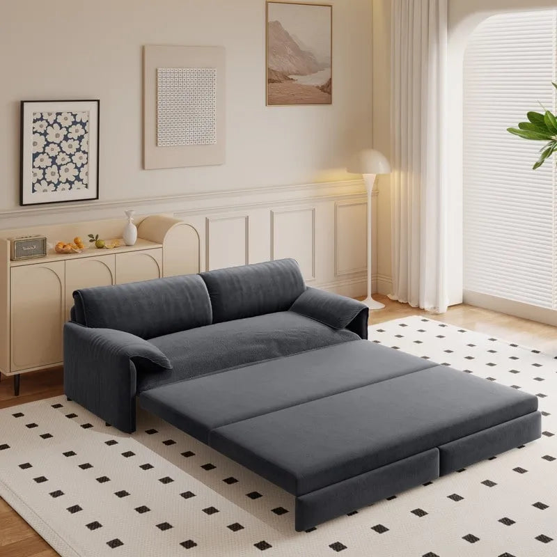 Canapé-lit Queen 3-en-1 escamotable avec rangement latéral – Gris / Rose / Noir / Beige / Vert / Bleu, style moderne, 2 places