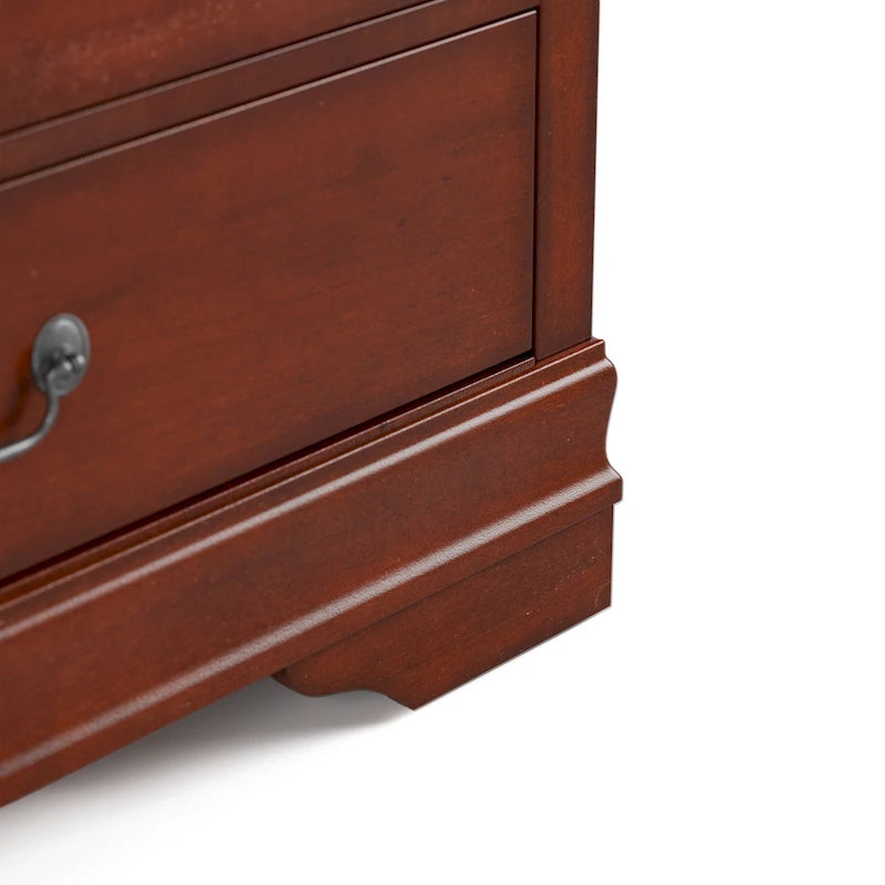 Commode 6 tiroirs en bois massif – Blanc / Noir / Cerise, style traditionnel, simple