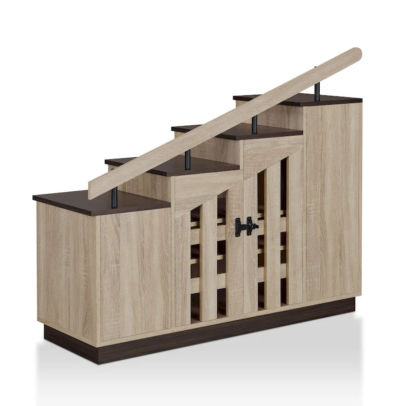 Meuble à chaussures rustique à 9 étagères avec design en escalier – Chêne recyclé / Chêne naturel / Gris vintage, style rustique, individuel