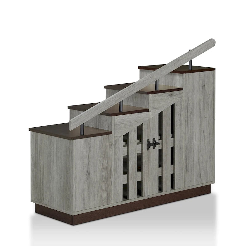 Meuble à chaussures rustique à 9 étagères avec design en escalier – Chêne recyclé / Chêne naturel / Gris vintage, style rustique, individuel