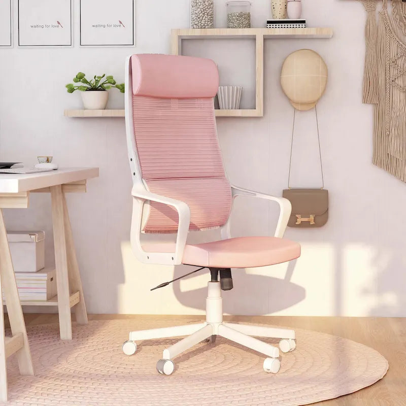 Chaise de bureau pivotante ergonomique à dossier en maille avec appui-tête et hauteur réglables – Noir / Rose / Rouge / Gris, style contemporain, individuelle