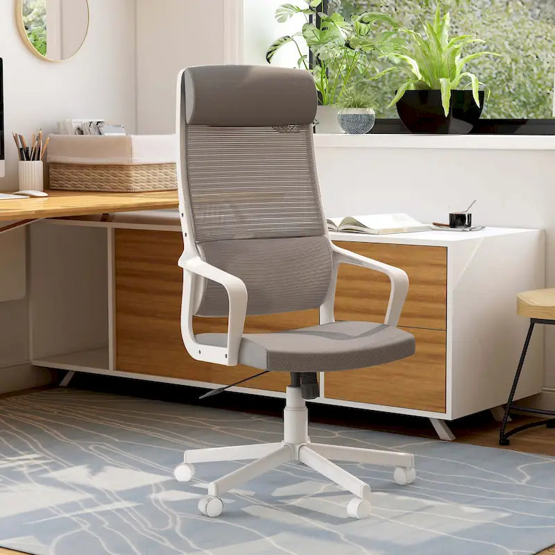 Chaise de bureau pivotante ergonomique à dossier en maille avec appui-tête et hauteur réglables – Noir / Rose / Rouge / Gris, style contemporain, individuelle