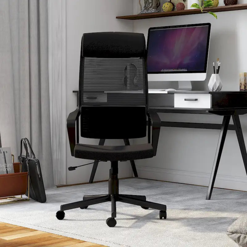 Chaise de bureau pivotante ergonomique à dossier en maille avec appui-tête et hauteur réglables – Noir / Rose / Rouge / Gris, style contemporain, individuelle