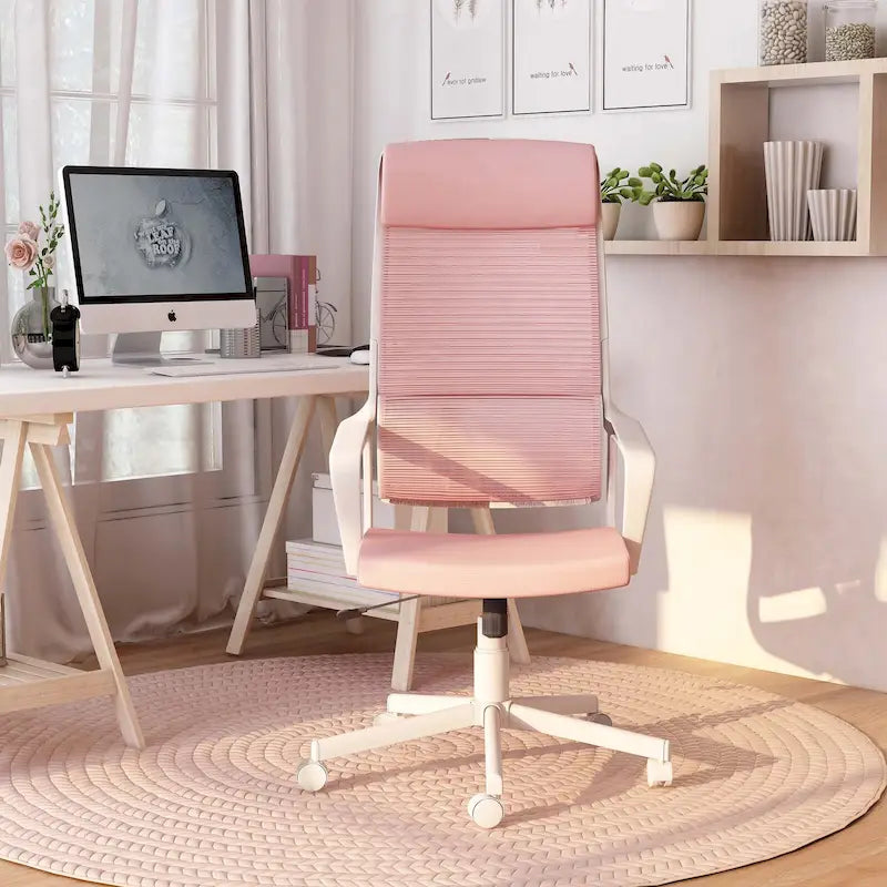 Chaise de bureau pivotante ergonomique à dossier en maille avec appui-tête et hauteur réglables – Noir / Rose / Rouge / Gris, style contemporain, individuelle