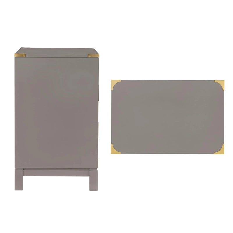 Table de chevet à 3 tiroirs avec accents dorés – Blanc / Gris / Espresso, Style moderne, Simple