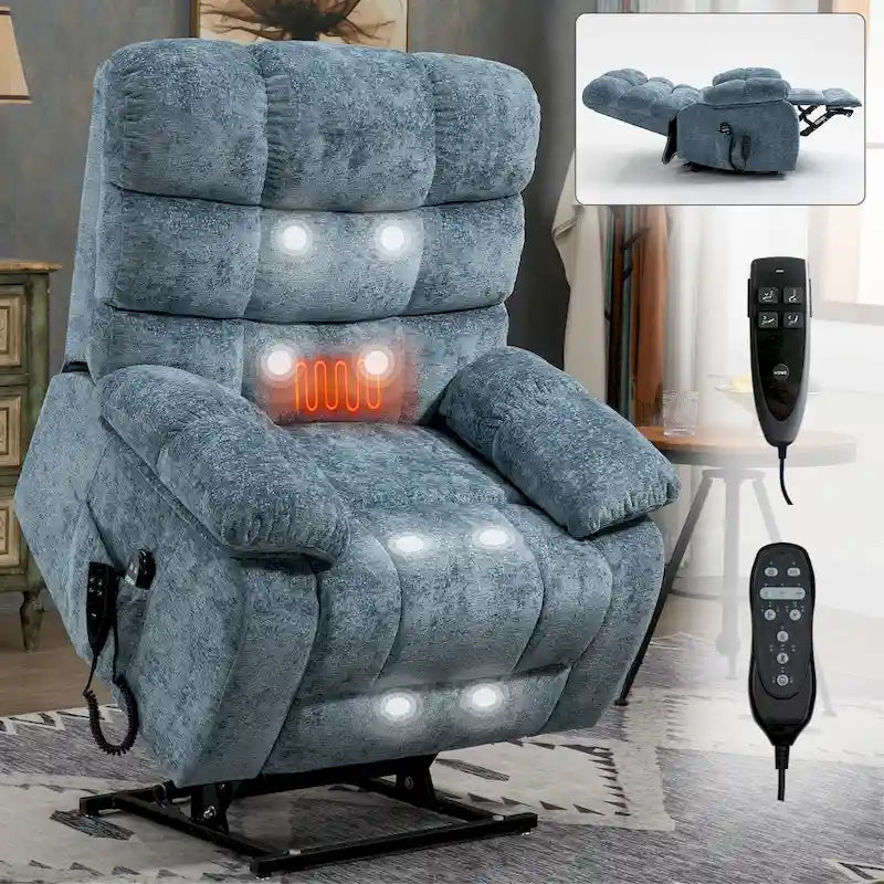 Fauteuil inclinable manuel surdimensionné avec commande latérale – Gris foncé / Bleu / Gris / Beige, style moderne, individuel