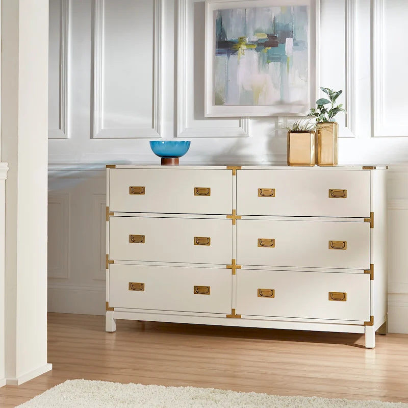 Commode de campagne à accents dorés – Expresso / Gris / Blanc, style contemporain, simple