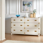 Commode de campagne à accents dorés – Expresso / Gris / Blanc, style contemporain, simple