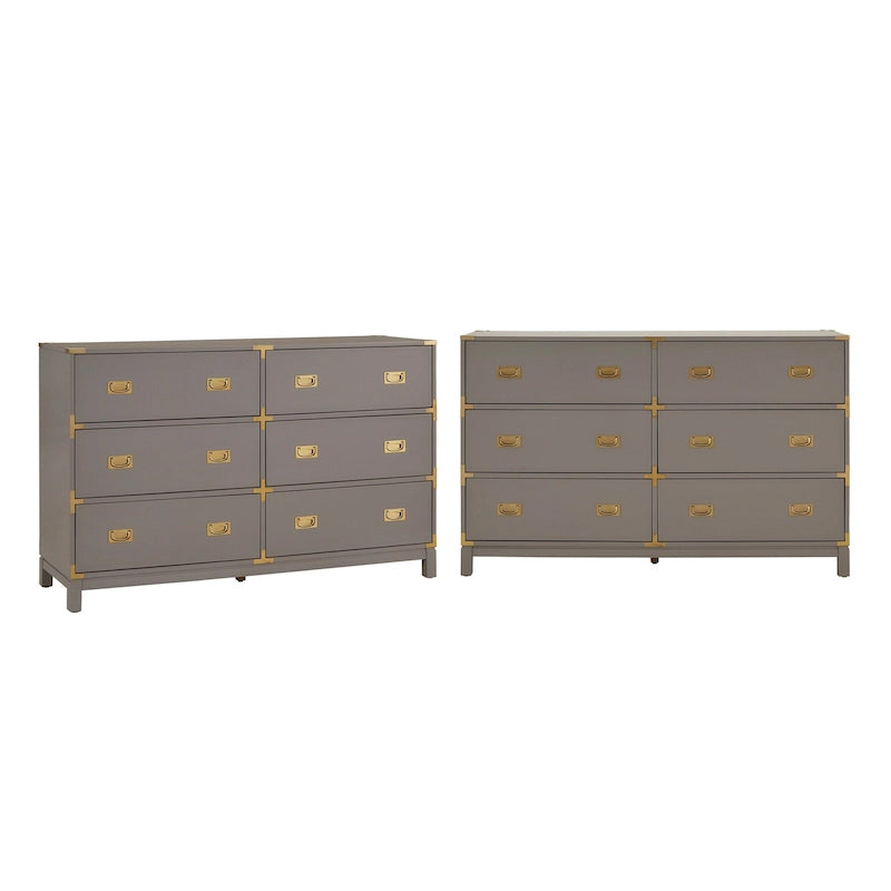Commode de campagne à accents dorés – Expresso / Gris / Blanc, style contemporain, simple