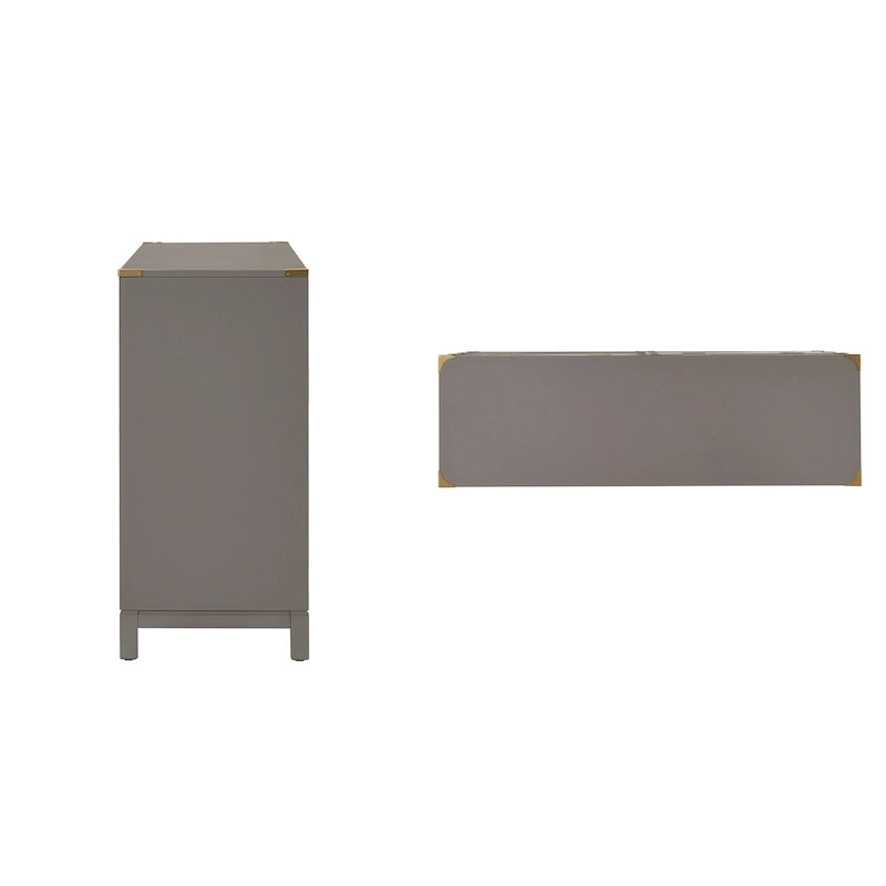 Commode de campagne à accents dorés – Expresso / Gris / Blanc, style contemporain, simple