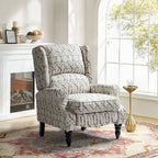 Fauteuil inclinable manuel à oreilles avec pieds fuseau – Carreaux noirs / Rayures noires / Fleurs / Carreaux gris / Fauve / Jacobéen / Rayures marine / Tropical / Blanc / Bleu / Gris, Style classique, Individuel