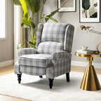 Fauteuil inclinable manuel à oreilles avec pieds fuseau – Carreaux noirs / Rayures noires / Fleurs / Carreaux gris / Fauve / Jacobéen / Rayures marine / Tropical / Blanc / Bleu / Gris, Style classique, Individuel