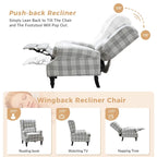 Fauteuil inclinable manuel à oreilles avec pieds fuseau – Carreaux noirs / Rayures noires / Fleurs / Carreaux gris / Fauve / Jacobéen / Rayures marine / Tropical / Blanc / Bleu / Gris, Style classique, Individuel