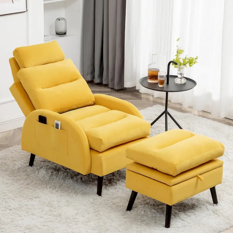Fauteuil d'appoint avec pouf de rangement – Jaune / Gris / Kaki / Blanc / Orange / Gris foncé / Gris foncé Sherpa / Bleu foncé, réglable, individuel