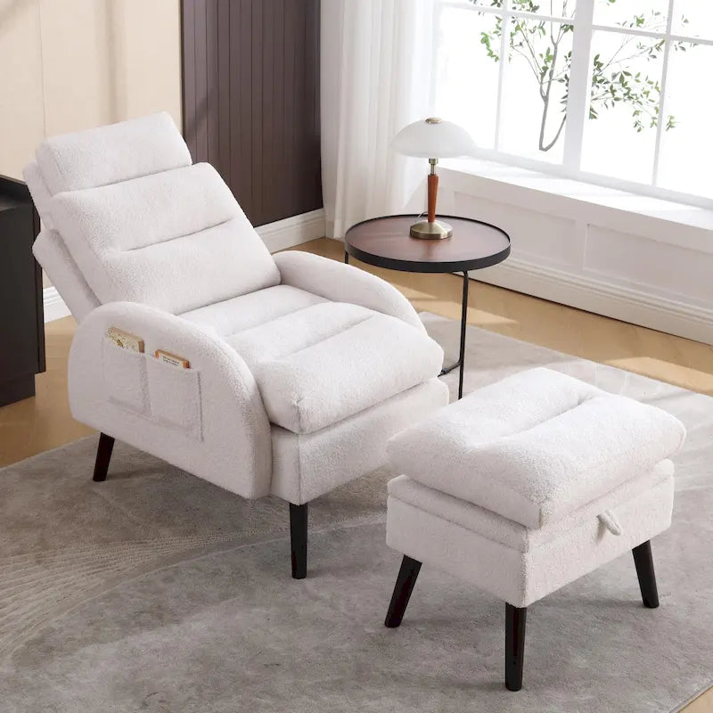 Fauteuil d'appoint avec pouf de rangement – Jaune / Gris / Kaki / Blanc / Orange / Gris foncé / Gris foncé Sherpa / Bleu foncé, réglable, individuel