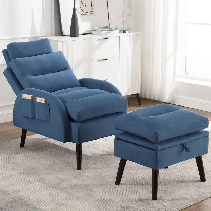 Fauteuil d'appoint avec pouf de rangement – Jaune / Gris / Kaki / Blanc / Orange / Gris foncé / Gris foncé Sherpa / Bleu foncé, réglable, individuel