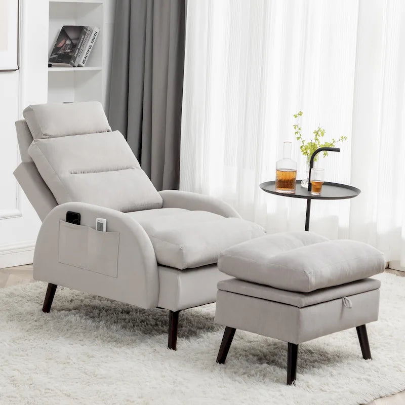 HOMYKA Accent Lounge Chair with Adjustable Backrest Storage Ottoman