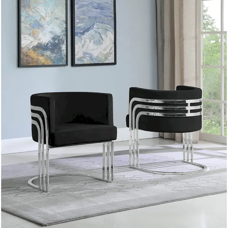 Fauteuil d'appoint Velvet Barrel avec base chromée – Noir / Bleu marine / Gris foncé / Crème beige, style contemporain, individuel