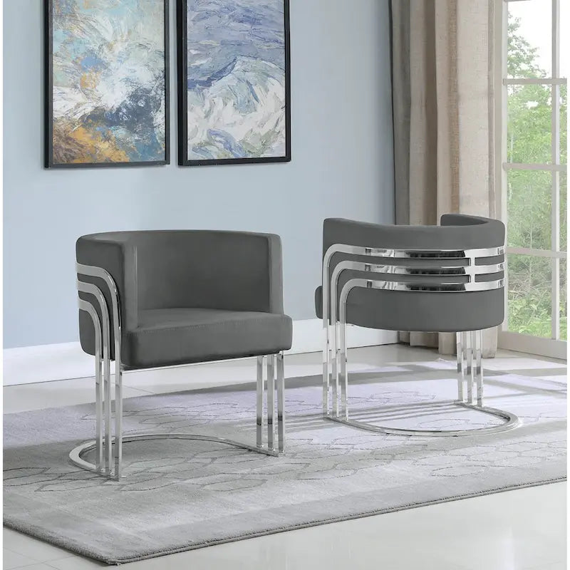 Fauteuil d'appoint Velvet Barrel avec base chromée – Noir / Bleu marine / Gris foncé / Crème beige, style contemporain, individuel