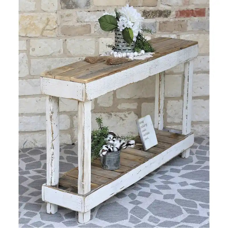 Console en bois de récupération avec finition vieillie – Noir / Blanc antique, style ferme rustique, simple