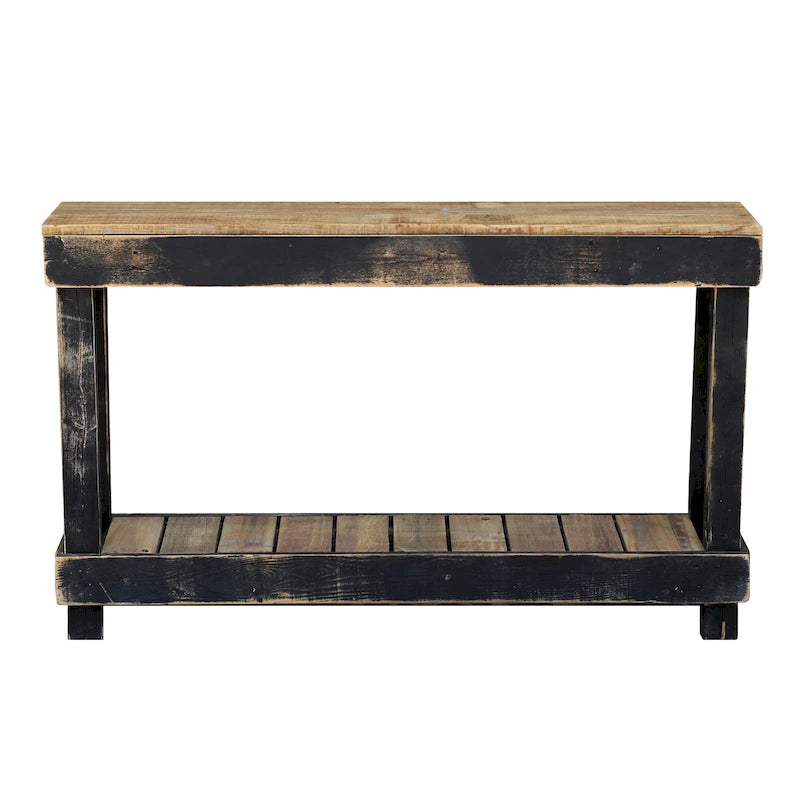 Console en bois de récupération avec finition vieillie – Noir / Blanc antique, style ferme rustique, simple