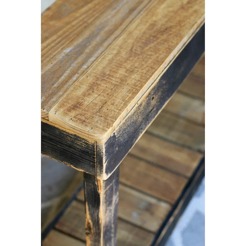 Console en bois de récupération avec finition vieillie – Noir / Blanc antique, style ferme rustique, simple