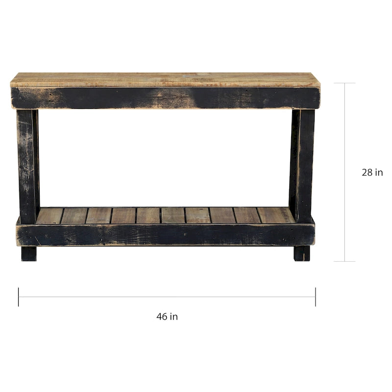 Console en bois de récupération avec finition vieillie – Noir / Blanc antique, style ferme rustique, simple