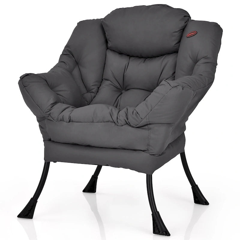 Fauteuil d'appoint en tissu avec pochette latérale de rangement et cadre en acier – Gris / Beige / Marine / Marron, style moderne, simple