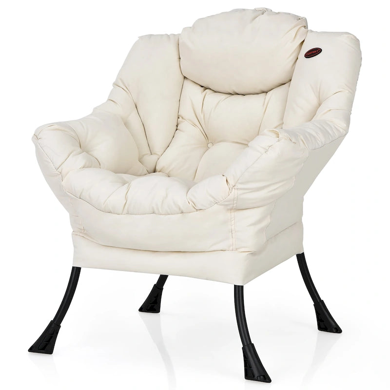 Fauteuil d'appoint en tissu avec pochette latérale de rangement et cadre en acier – Gris / Beige / Marine / Marron, style moderne, simple