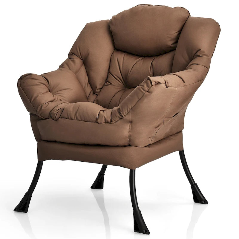 Fauteuil d'appoint en tissu avec pochette latérale de rangement et cadre en acier – Gris / Beige / Marine / Marron, style moderne, simple