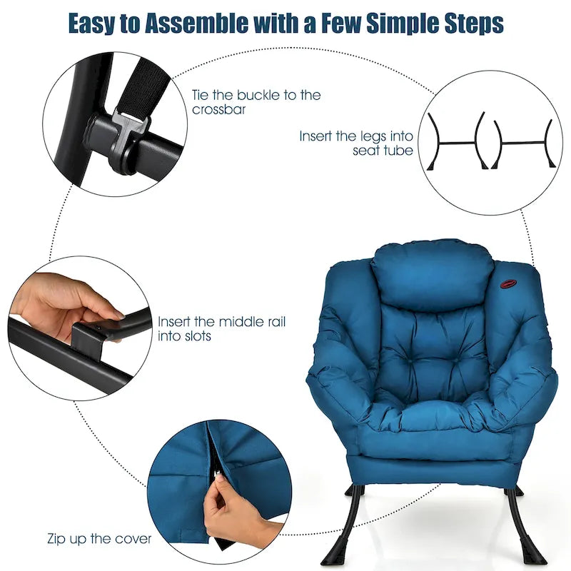 Fauteuil d'appoint en tissu avec pochette latérale de rangement et cadre en acier – Gris / Beige / Marine / Marron, style moderne, simple