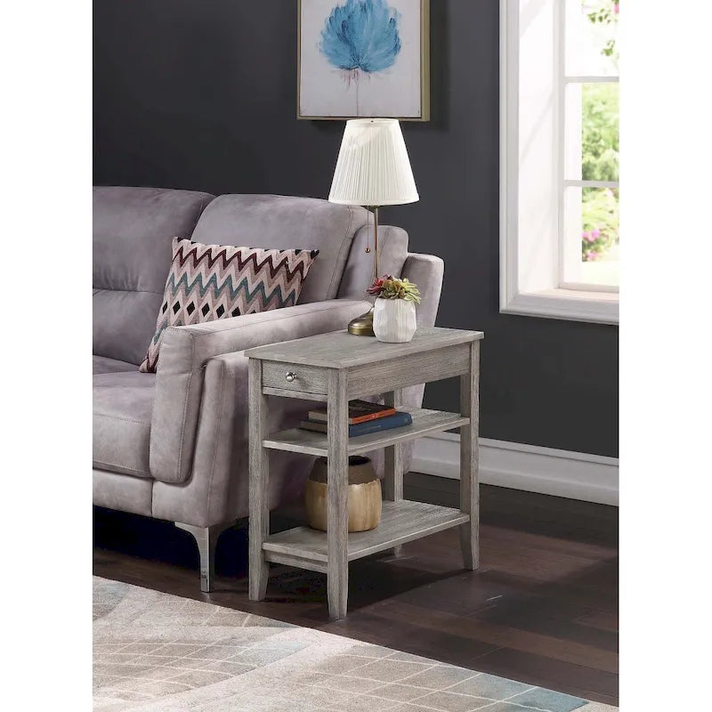 Table d'appoint de chevet à 1 tiroir avec 3 étagères et bouton nickel – 16 finitions, style transitionnel, individuelle