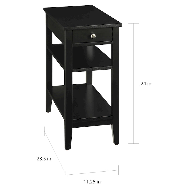 Table d'appoint de chevet à 1 tiroir avec 3 étagères et bouton nickel – 16 finitions, style transitionnel, individuelle