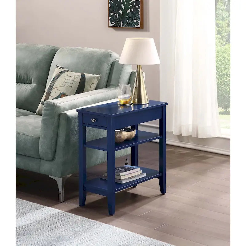 Table d'appoint de chevet à 1 tiroir avec 3 étagères et bouton nickel – 16 finitions, style transitionnel, individuelle