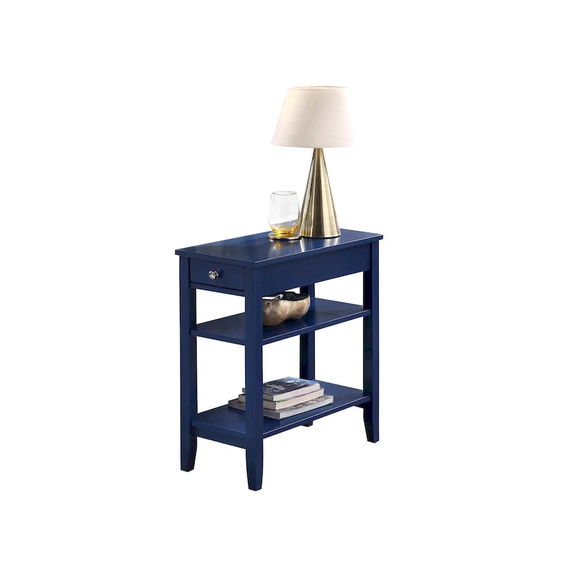 Table d'appoint de chevet à 1 tiroir avec 3 étagères et bouton nickel – 16 finitions, style transitionnel, individuelle