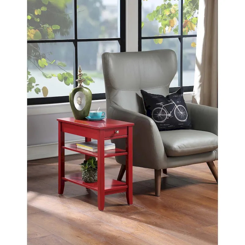 Table d'appoint de chevet à 1 tiroir avec 3 étagères et bouton nickel – 16 finitions, style transitionnel, individuelle